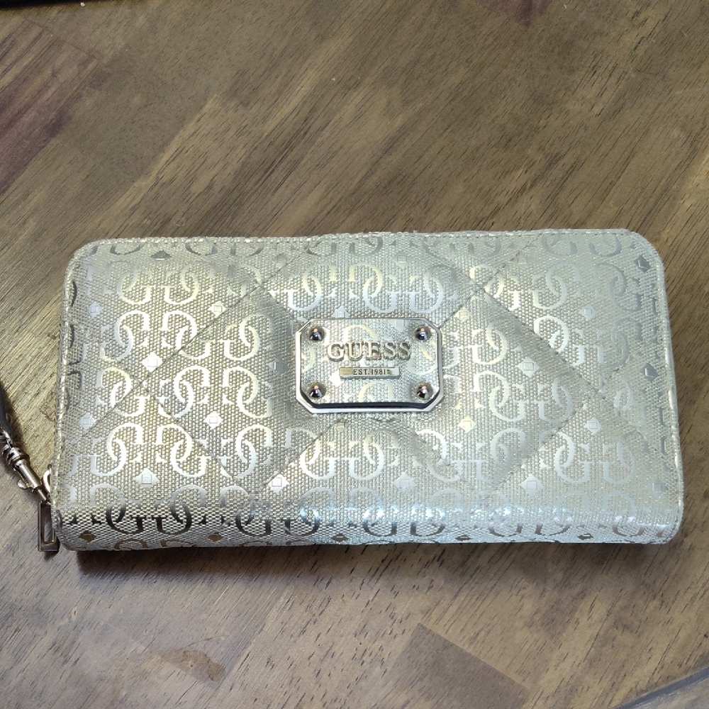Guess Gold Wallet with Embossed Logo Pattern